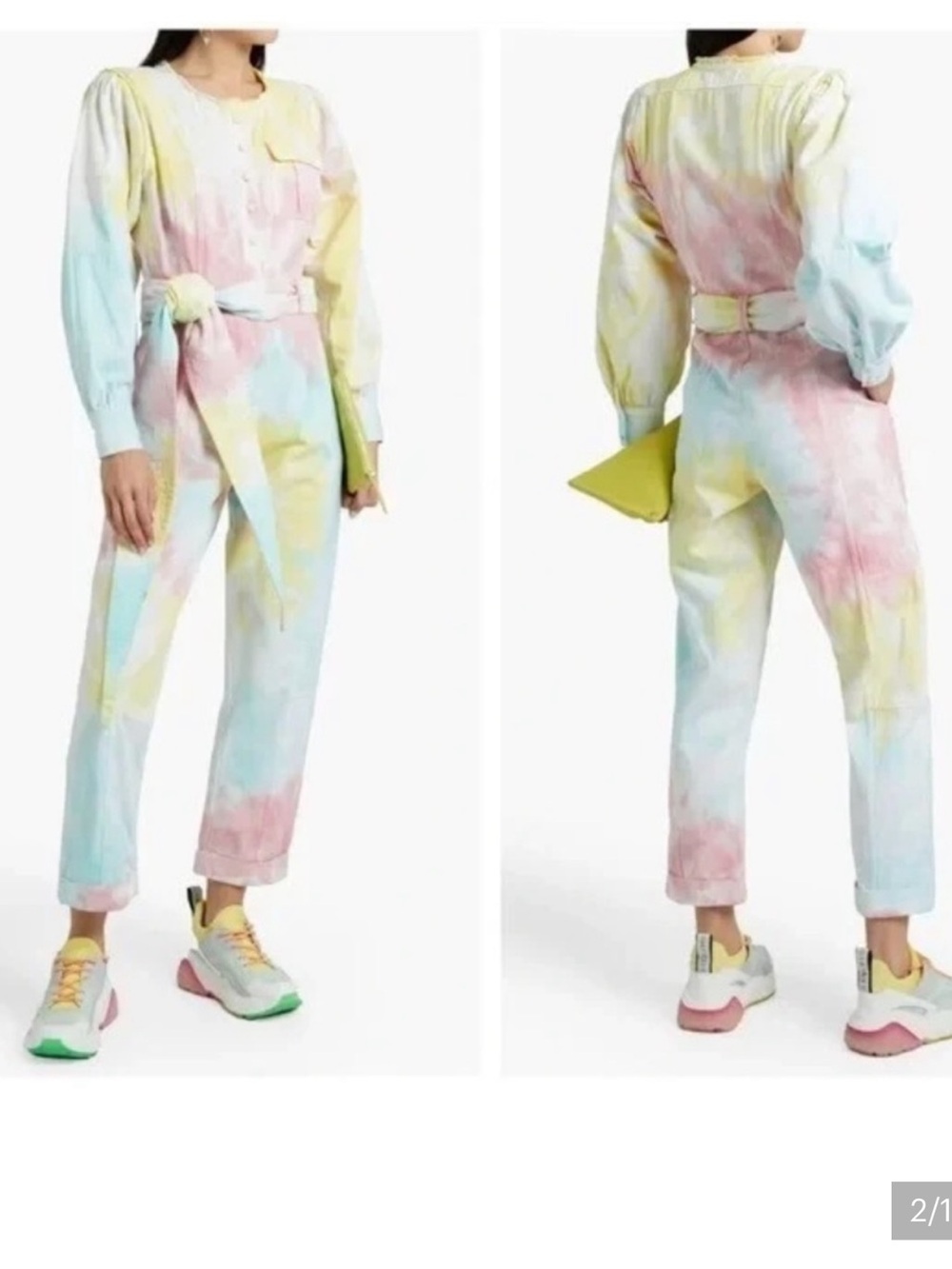 LOVESHACKFANCY Paca Tie Dyed Denim Jumpsuit in Multi size 0